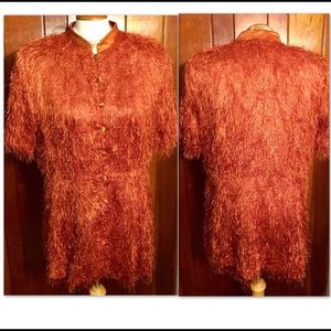PLUS SZ•RUST METALLIC SHAG BLOUSE